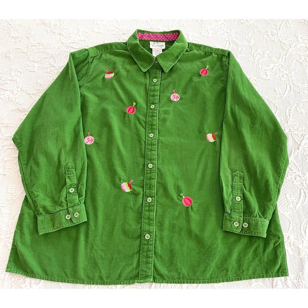 Vtg Quacker Factory Embroidered Christmas Ornament Corduroy Shirt Ladies 1X - Picture 1 of 9